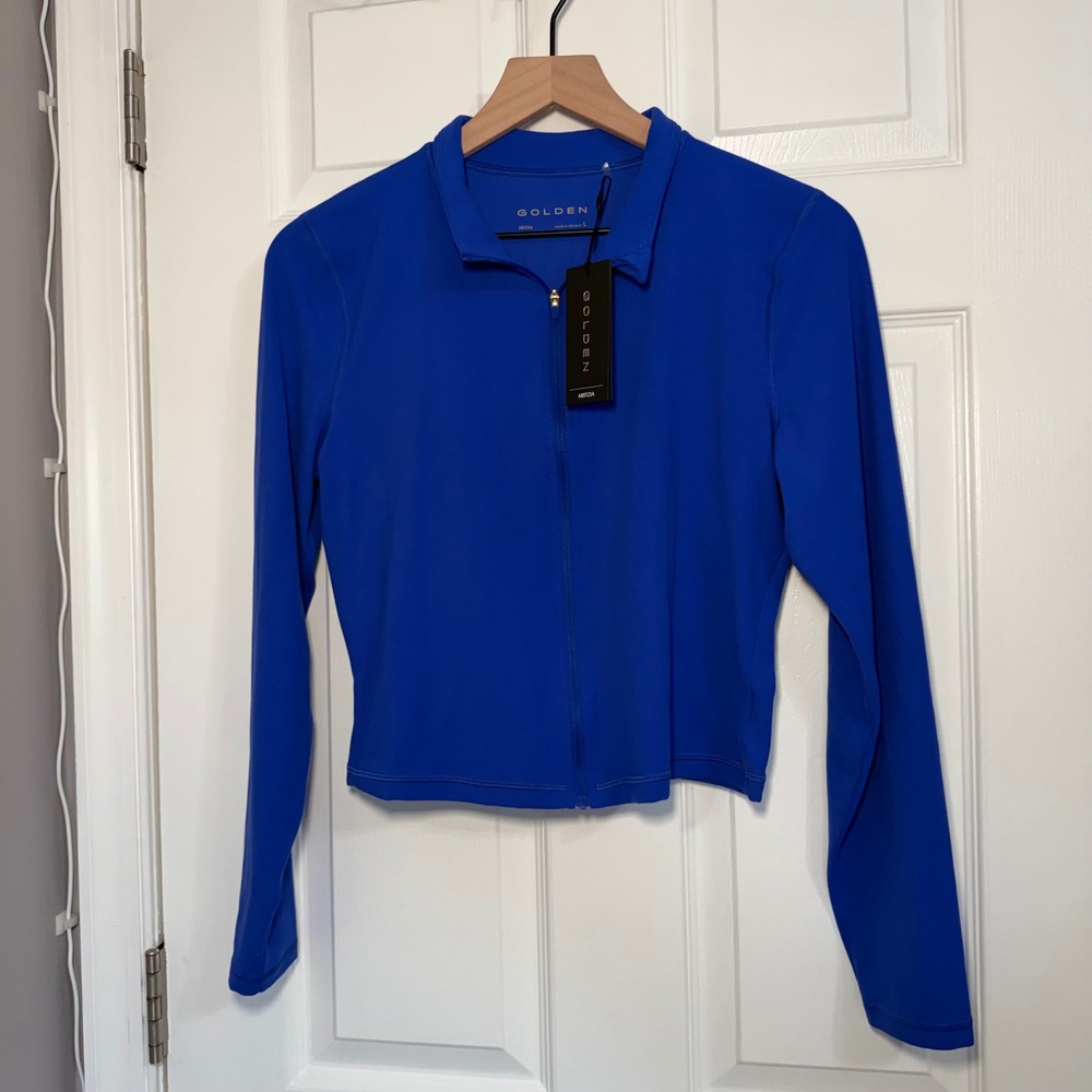 NEW Aritzia Golden New Limit Zip Front Long Sleeve Top Ablaze Blue Large